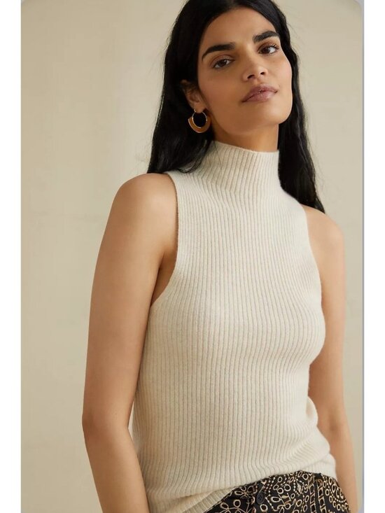 Anthropologie Tops - Maeve Anthropologie Cashmere Ribbed Sleeveless Turtleneck Sweater Top Small